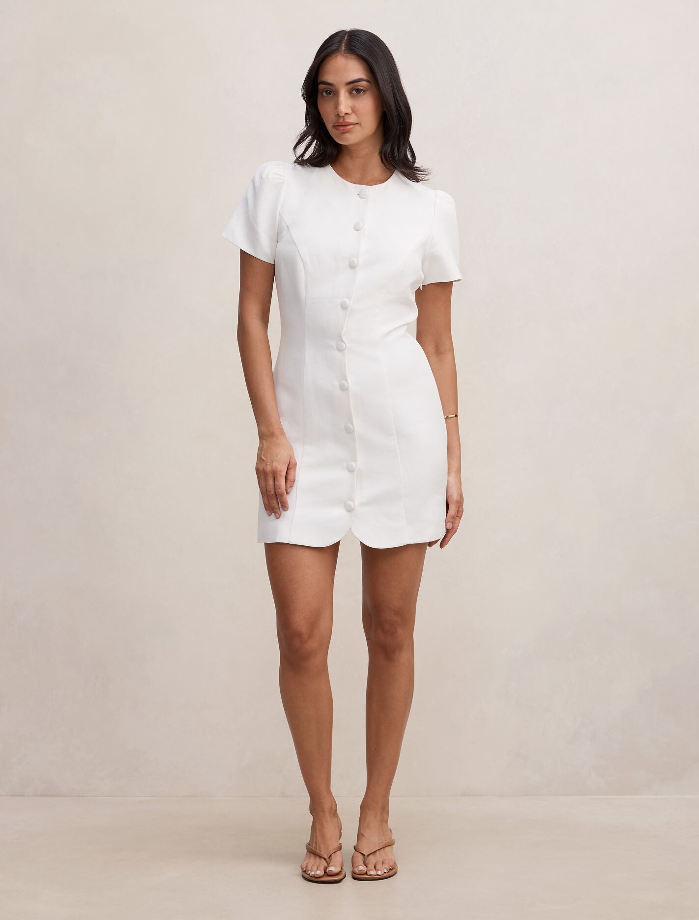 Elinda Button Up Linen Mini Dress Forever New