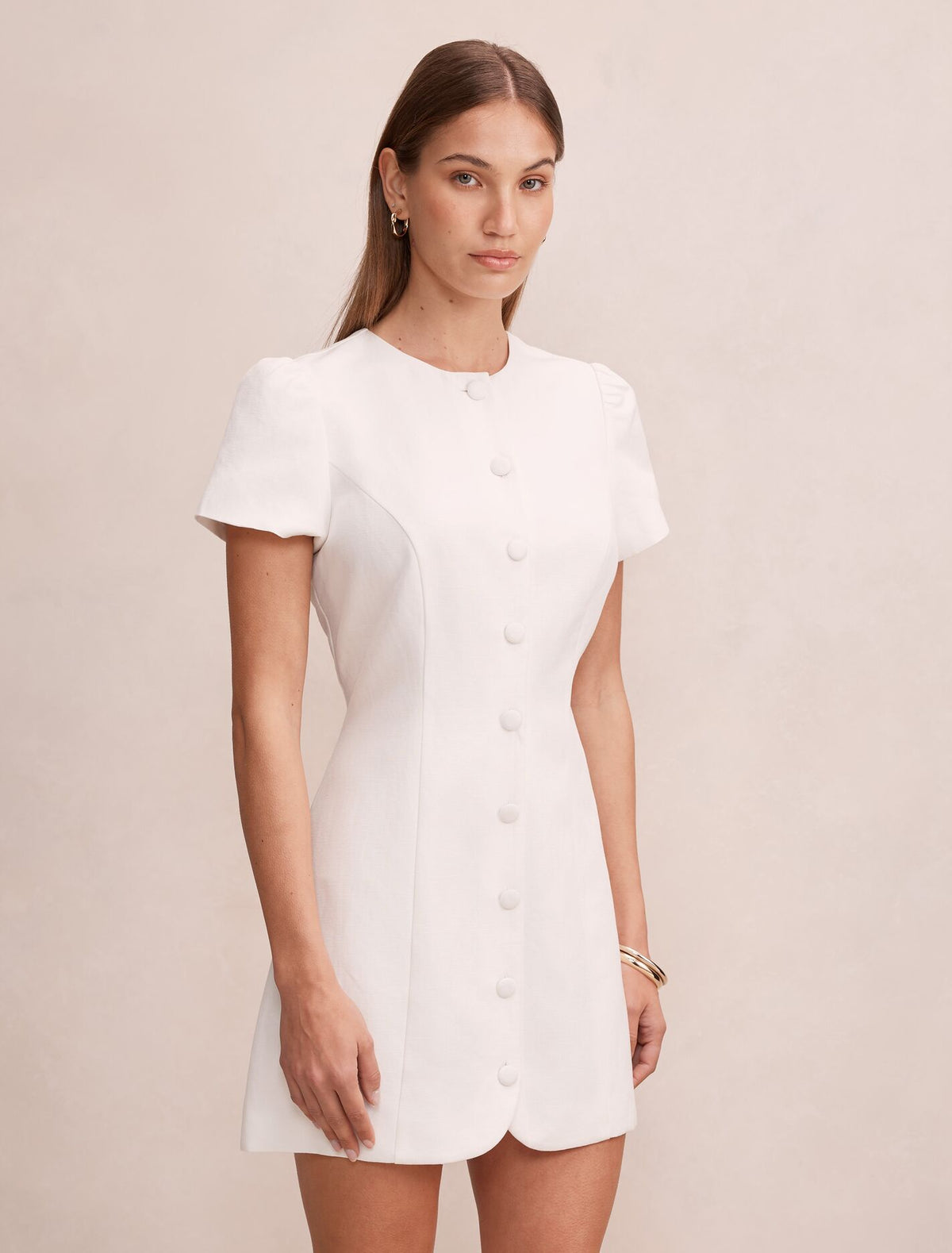 Elinda Button Up Linen Mini Dress Forever New