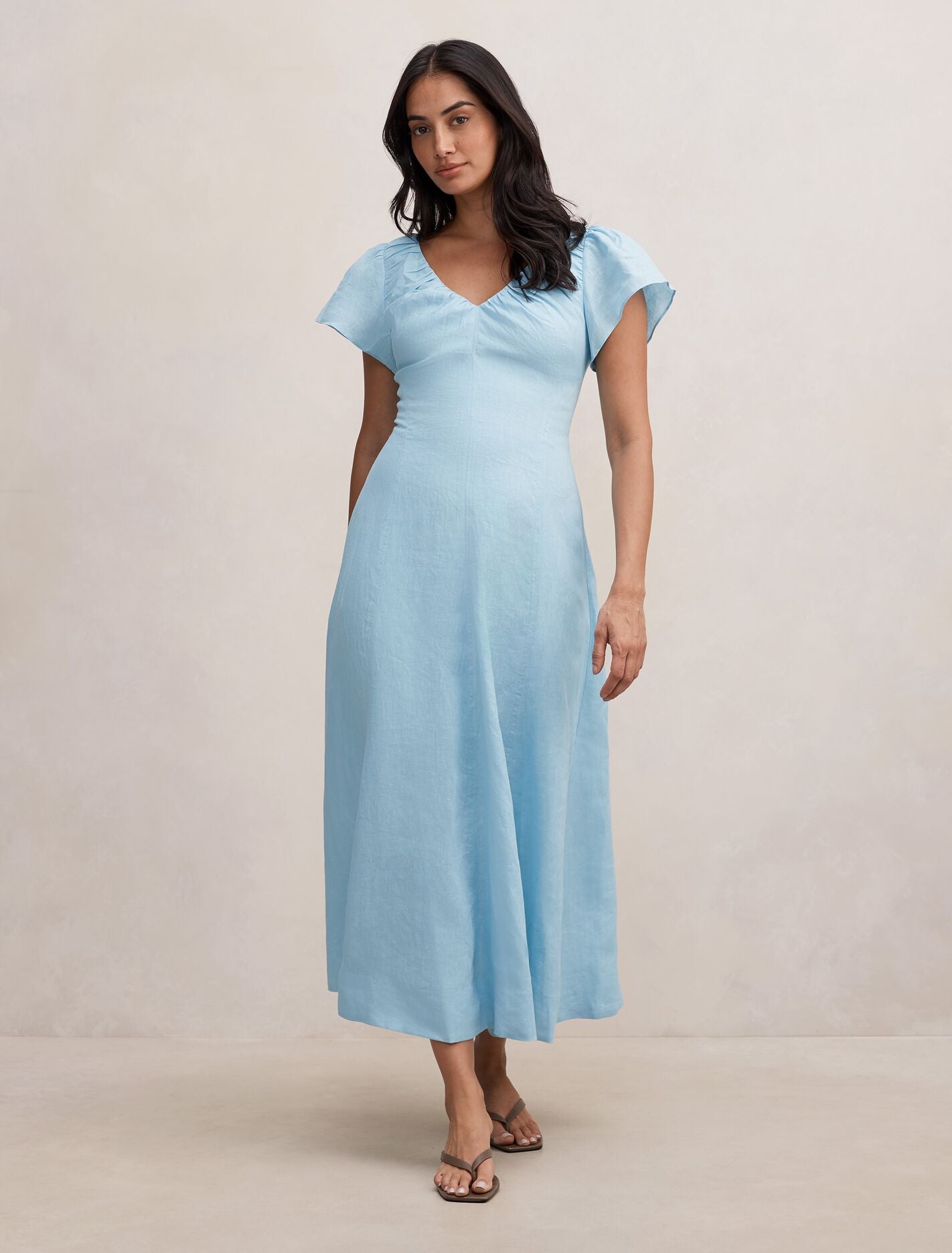 Rue Puff Sleeve Gathered Midi Dress Seafoam Aqua Forever New