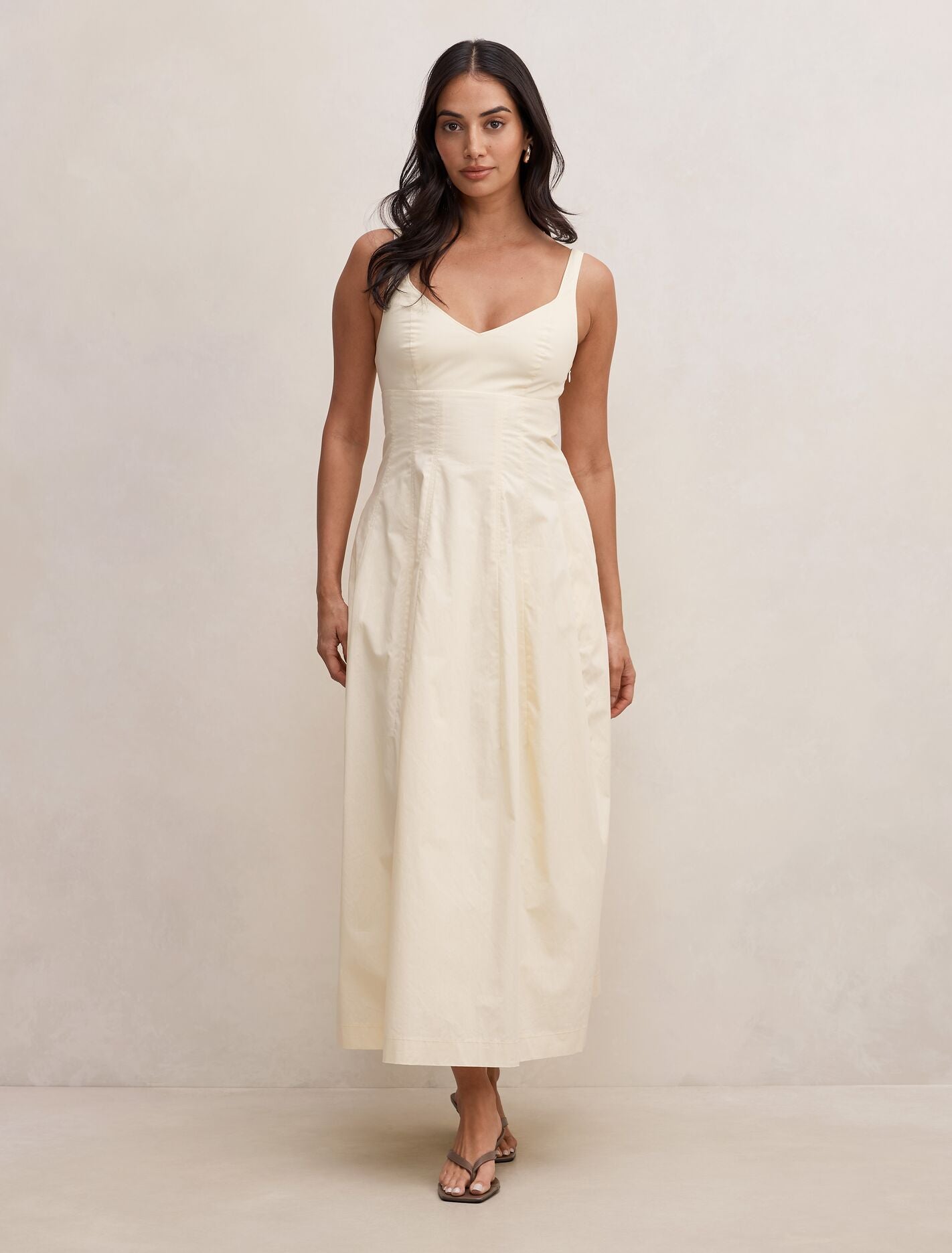 Chessy Seamed Cotton Midi Dress Lemon Sorbet Forever New