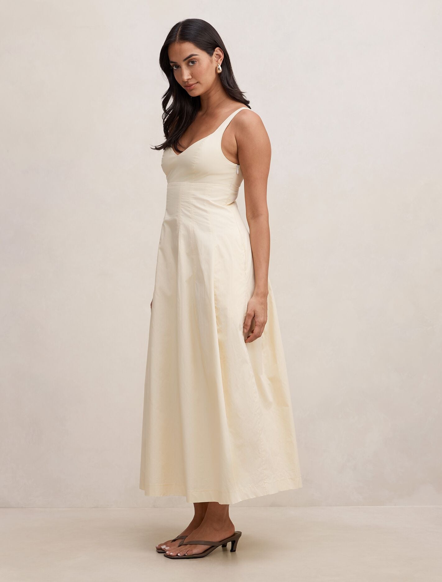 Chessy Seamed Cotton Midi Dress Forever New