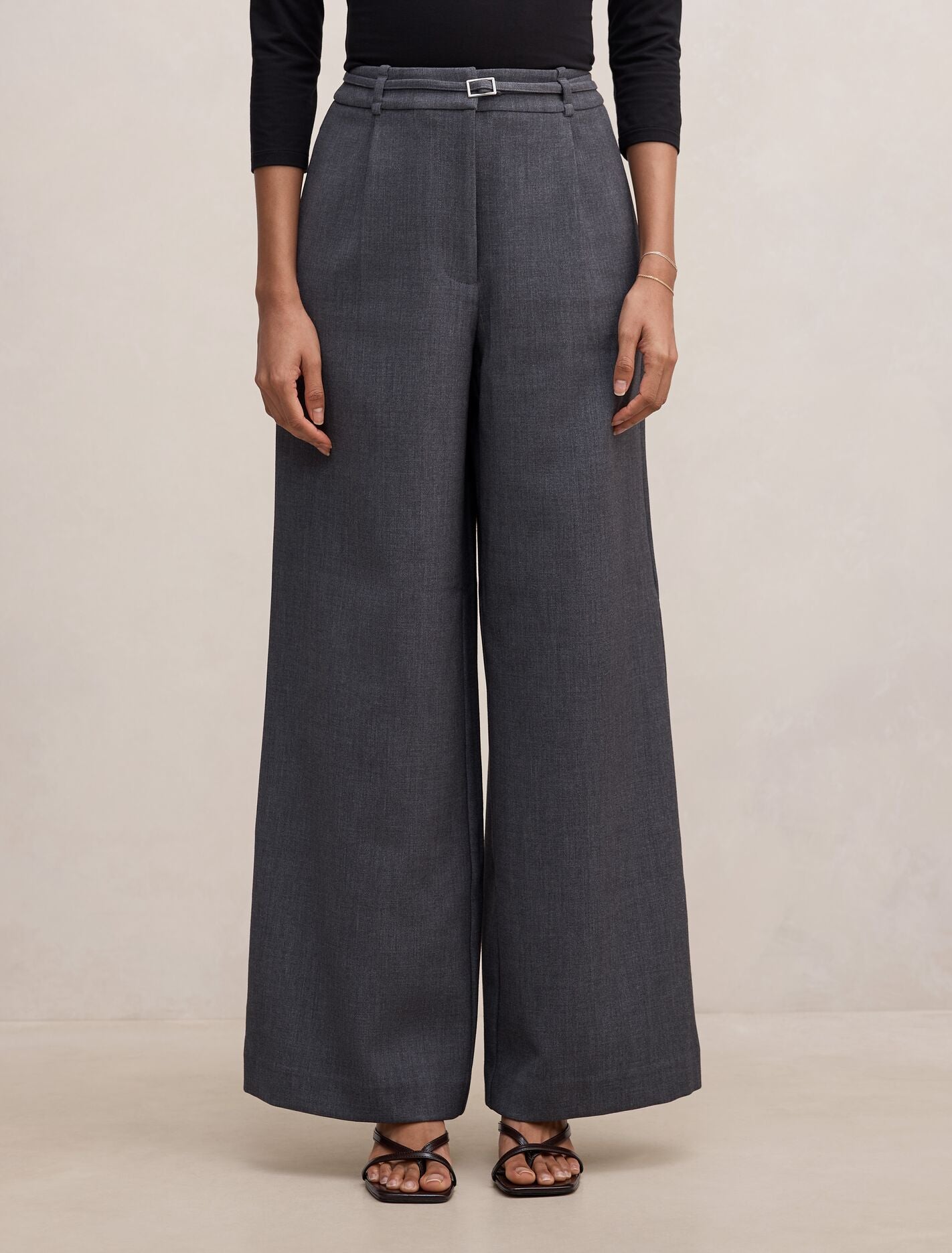Lena Petite High Waist Wide Leg Pants Grey Marle A Forever New