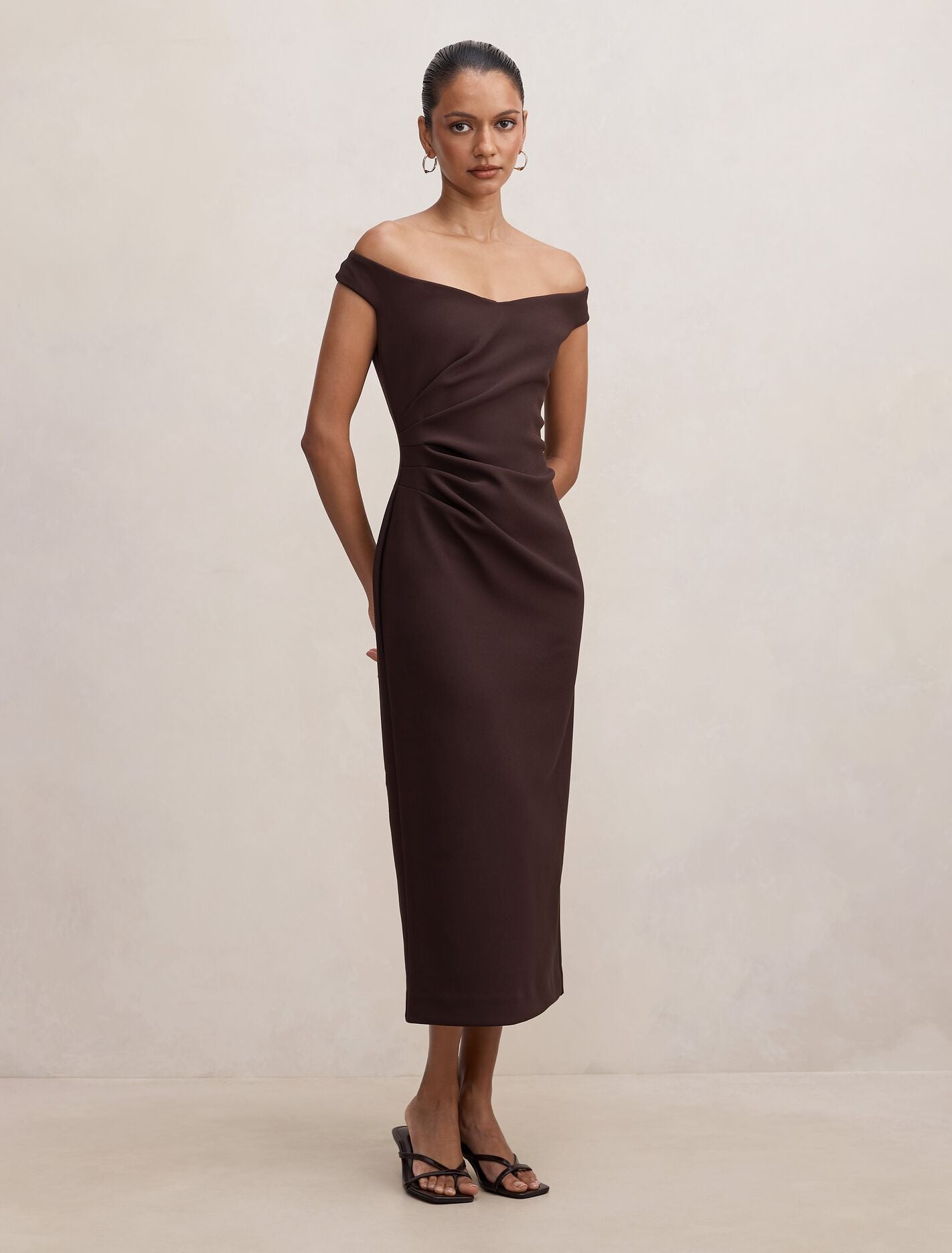 Zaria Petite Off Shoulder Draped Midi Dress Forever New