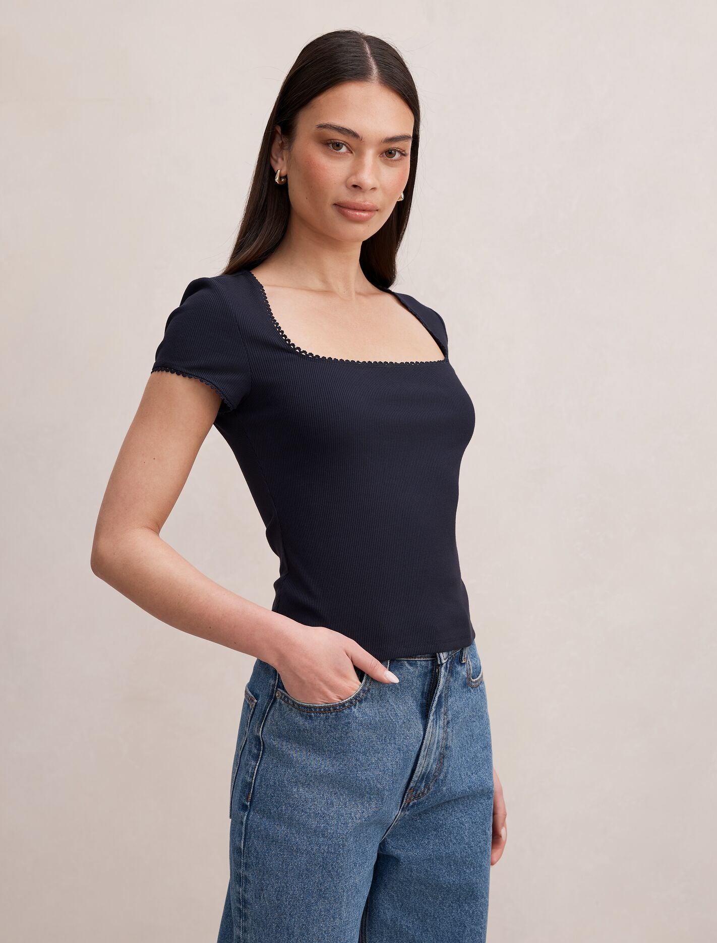 Esther Scoop Neck Trim T-Shirt Forever New
