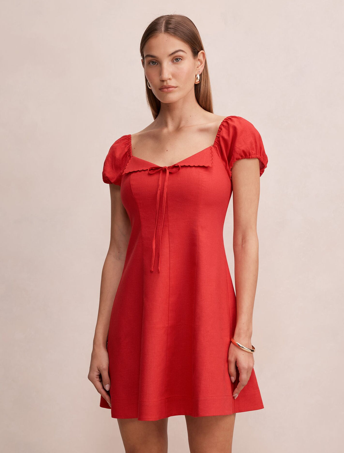 Portia Folded Collar Linen Mini Dress Racing Red Forever New