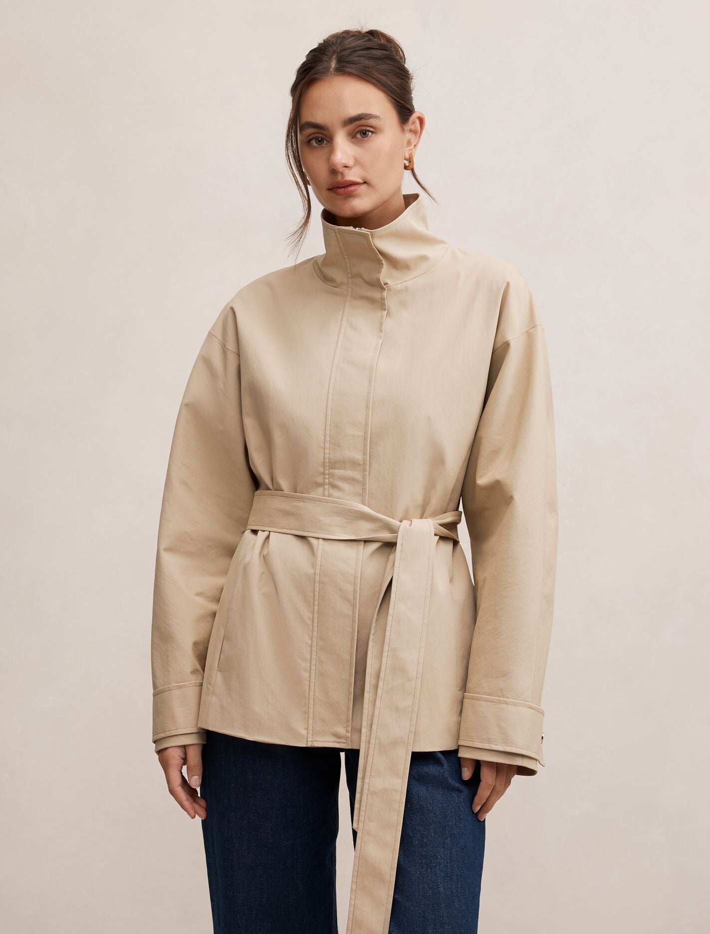 Nina Belted Funnel Neck Jacket Sand Forever New