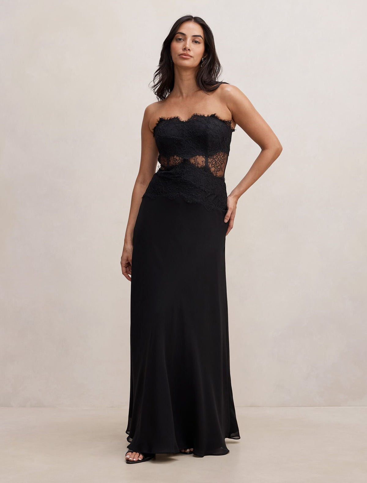 Amity Lace Corset Sheer Maxi Dress Black Forever New