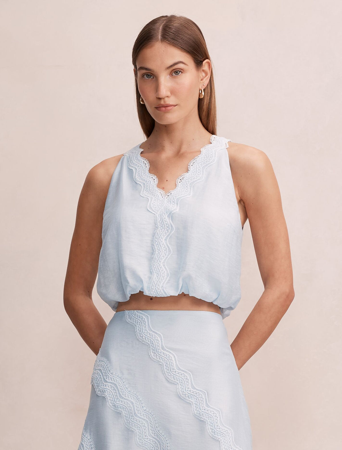 Maeve Lace Tie Top Blue Bell Co-Ord Forever New