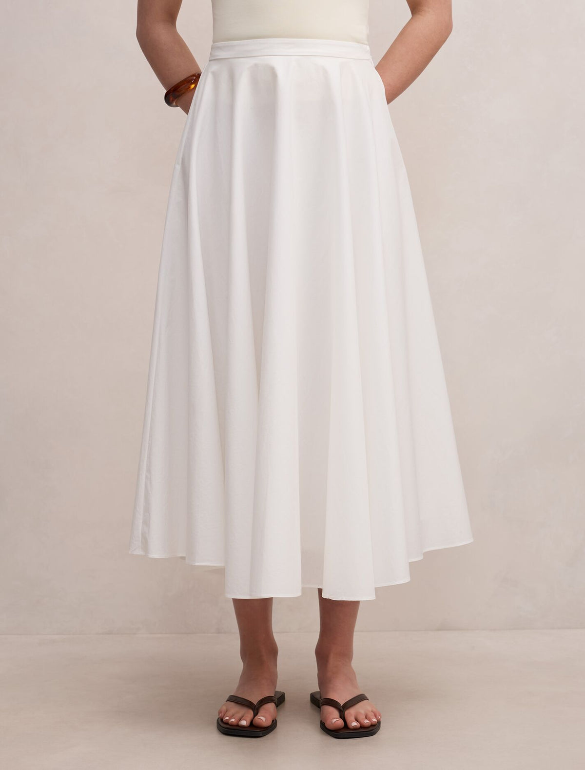 Charlotte Cotton Midi Skirt Porcelain Forever New