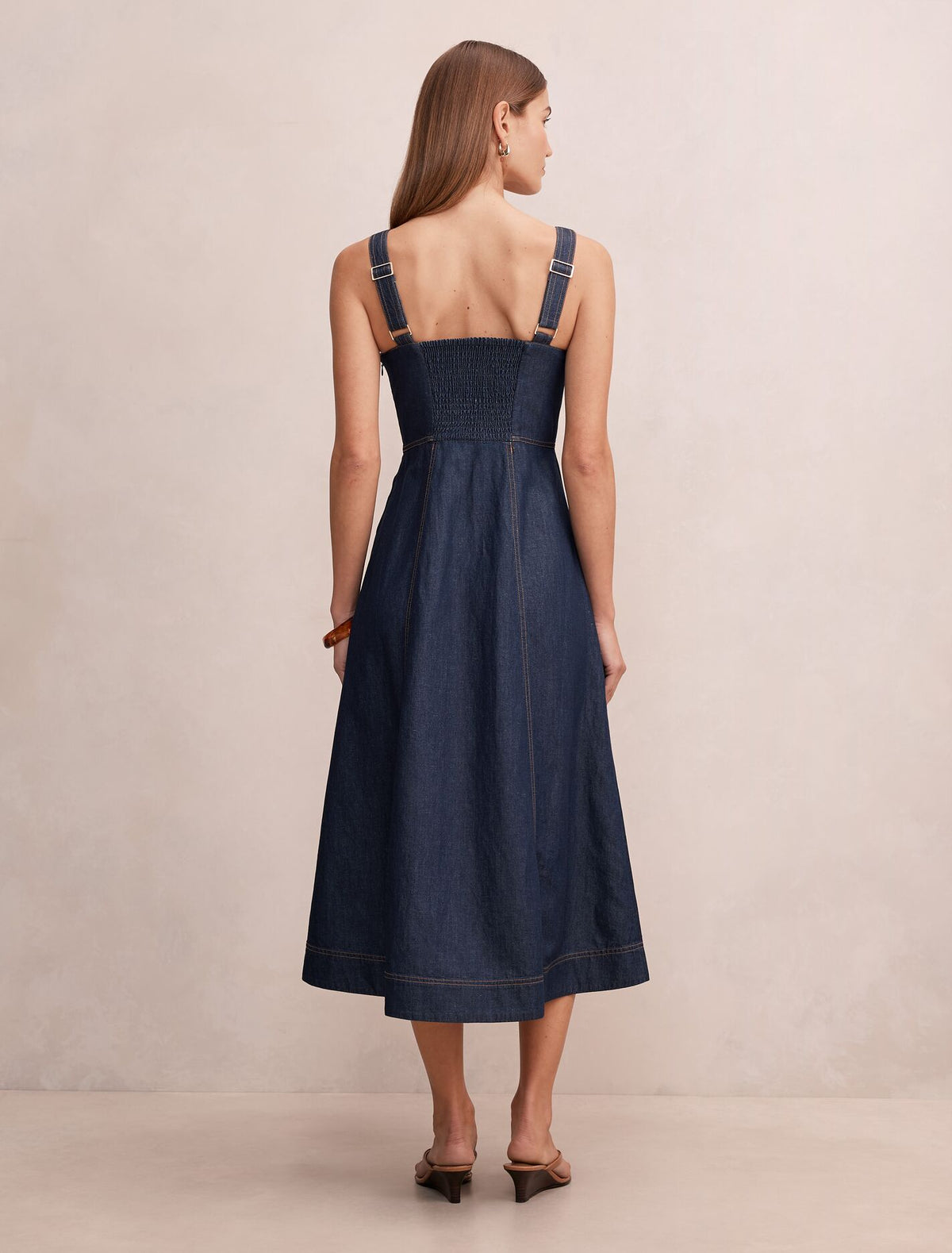 Anna V Neck Chambray Midi Dress Forever New