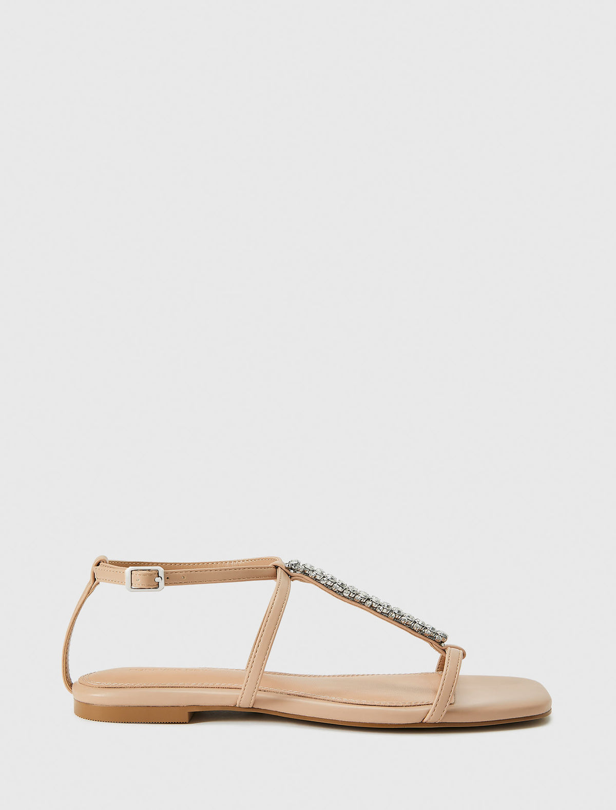 Tate Tbar Embellished Flat Sandal Nude Forever New