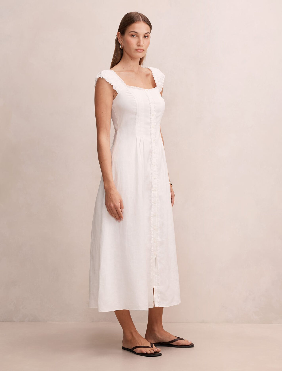 Adriana Pintuck Linen Midi Dress Forever New