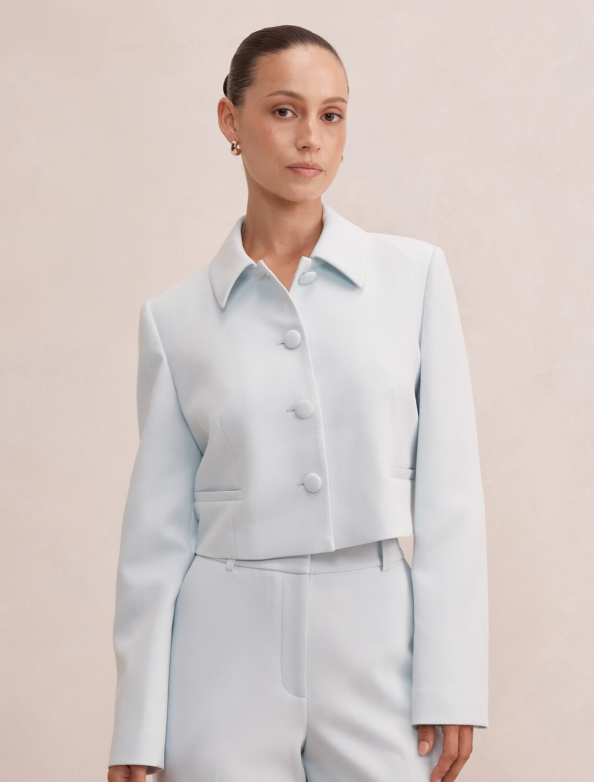 Alex Petite Top Collar Jacket Soft Blue Suit Forever New