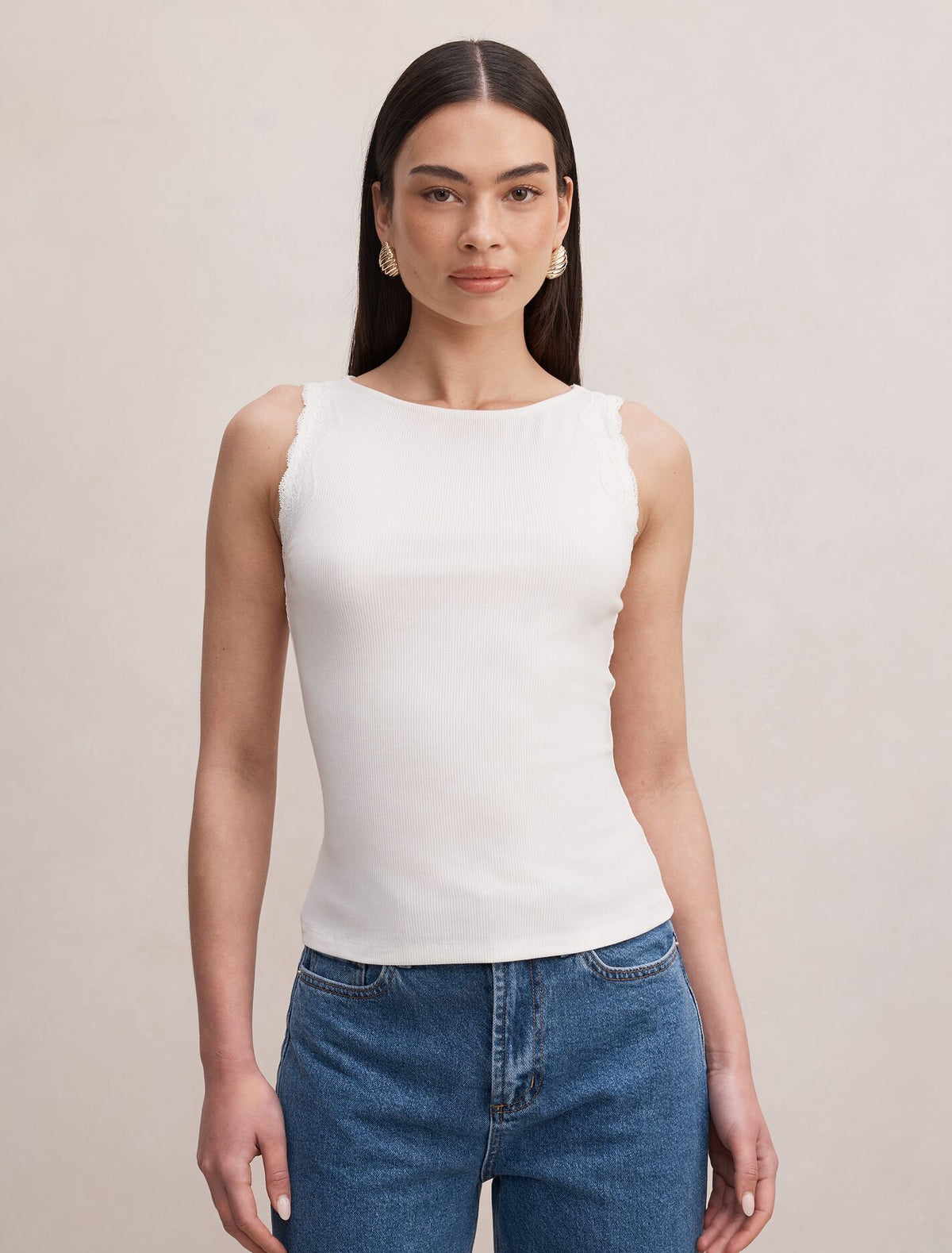 Karla Lace Trim Tank Top Porcelain Forever New