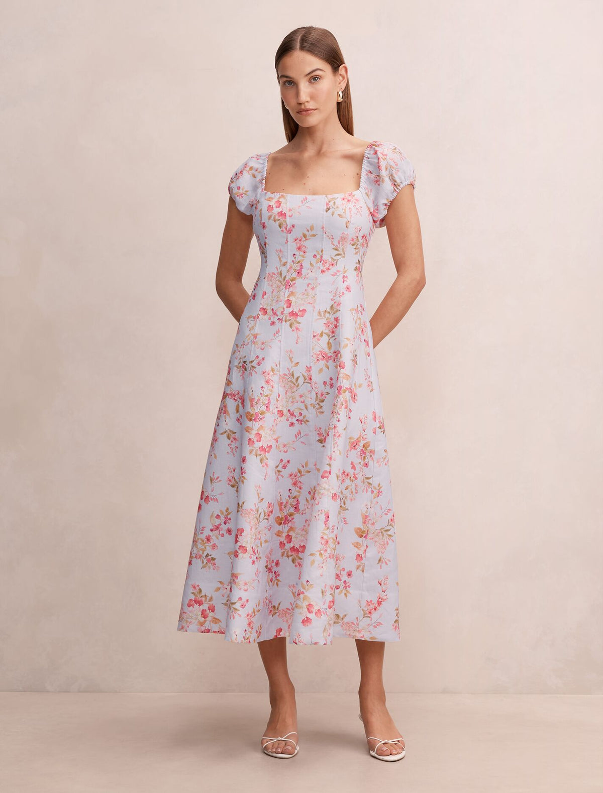 Sadie Cap Sleeve Linen Midi Dress