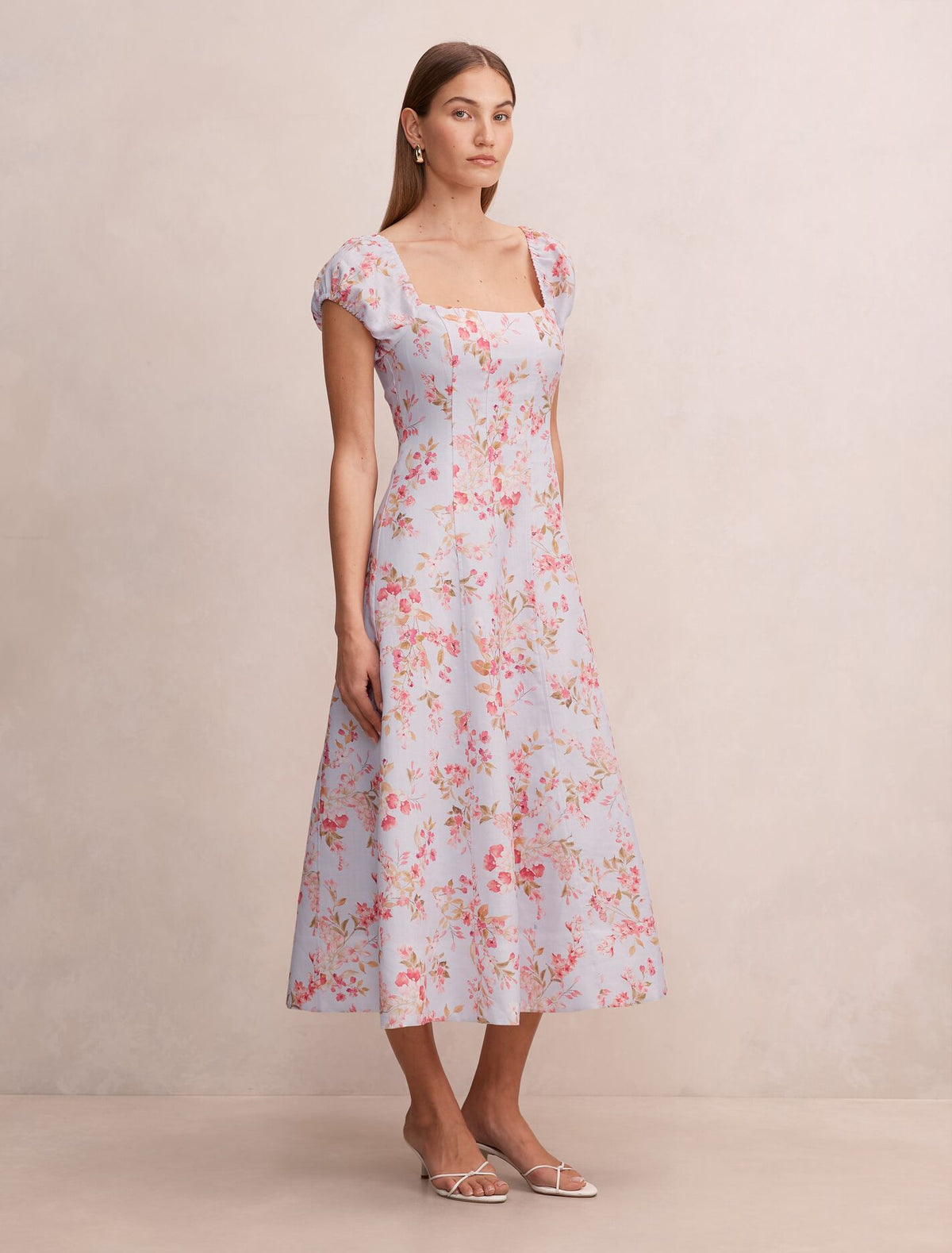 Sadie Cap Sleeve Linen Midi Dress
