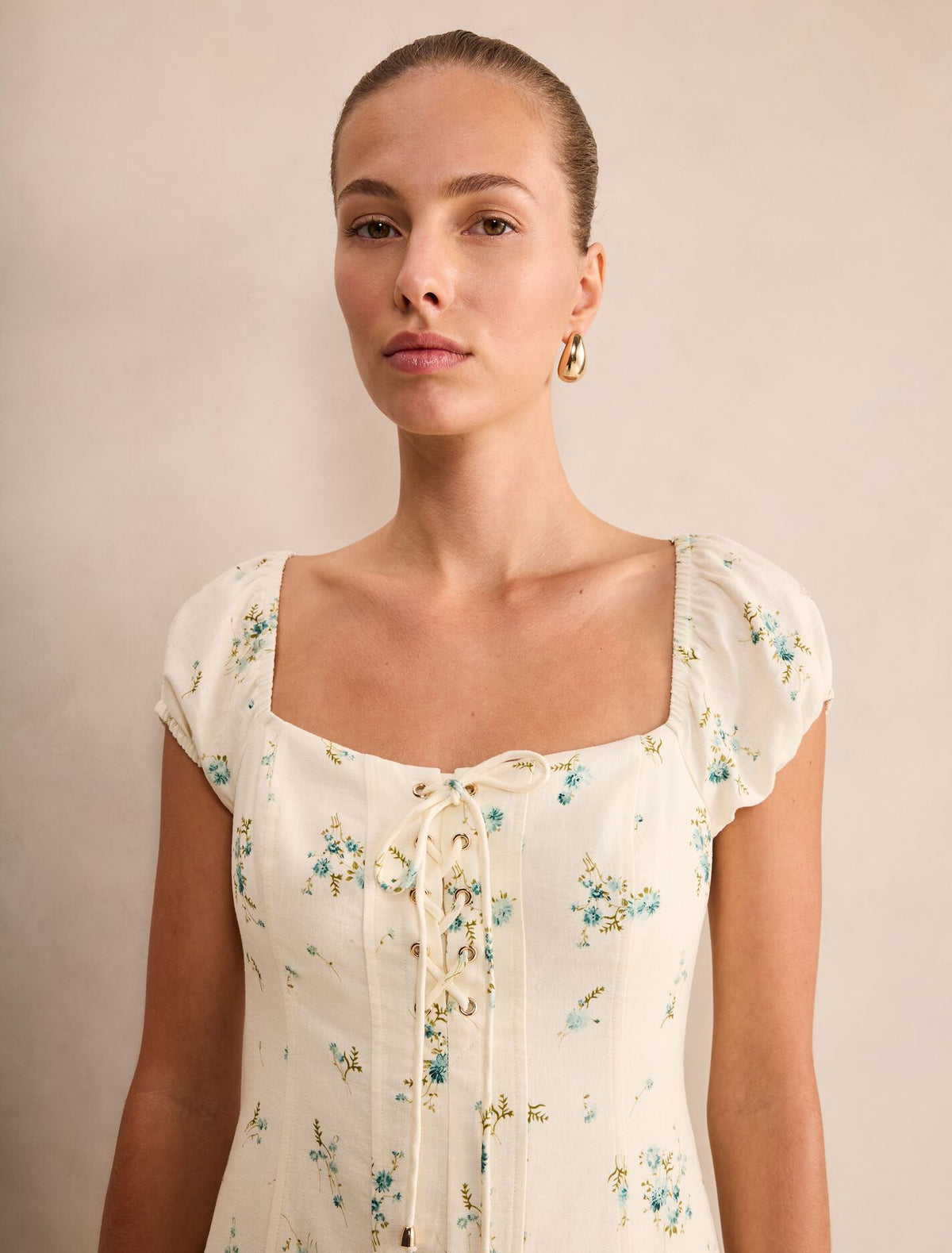 Sallie Tie Front Linen Midi Dress