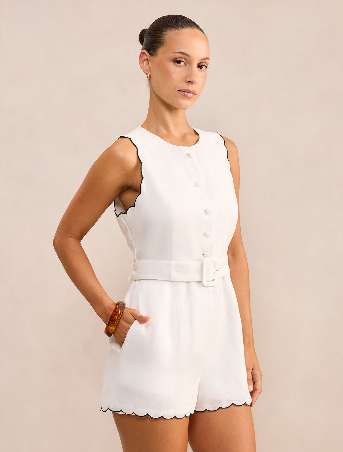 Billy Petite Scallop Playsuit Forever New