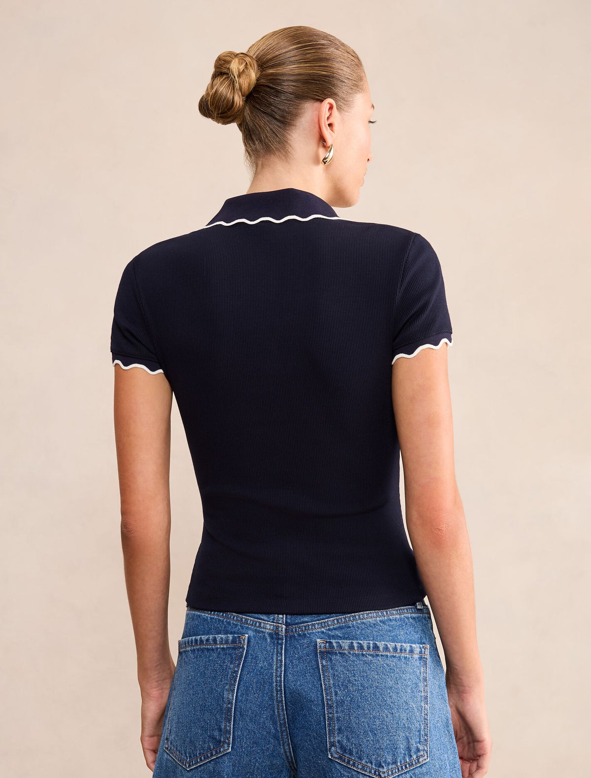 Sarah Scallop Trim Polo Top Forever New