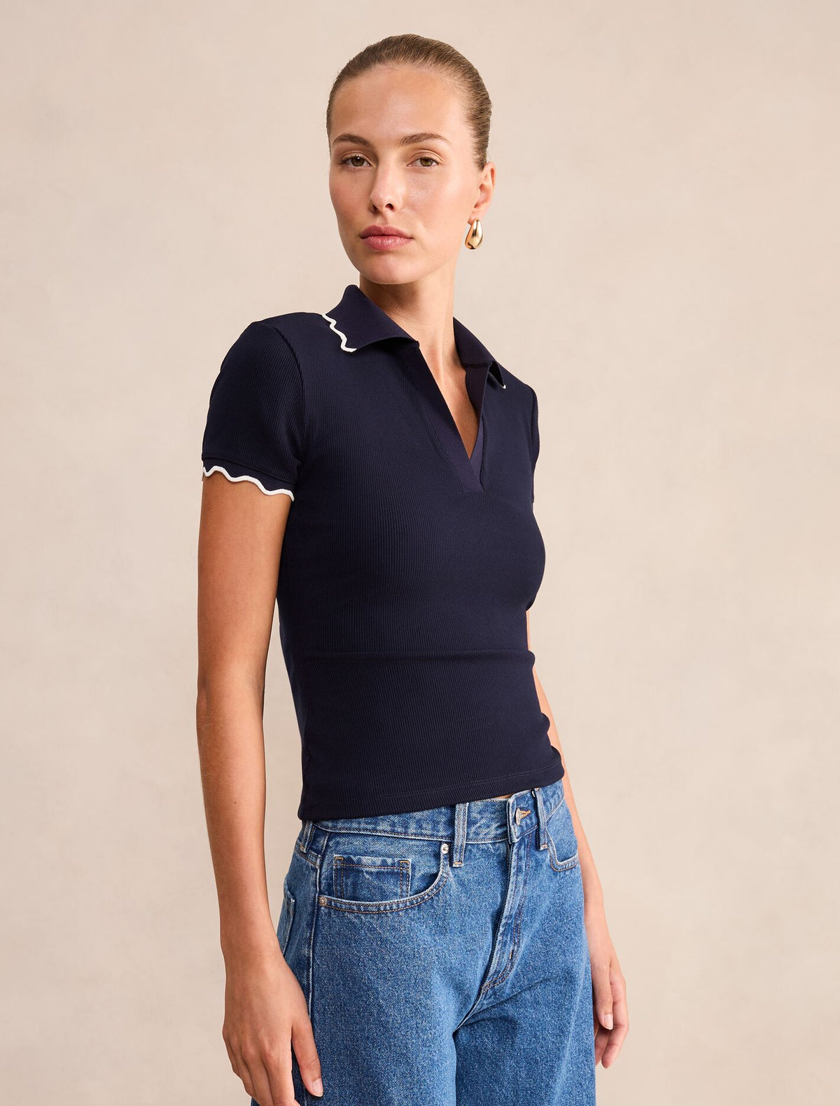 Sarah Scallop Trim Polo Top Forever New
