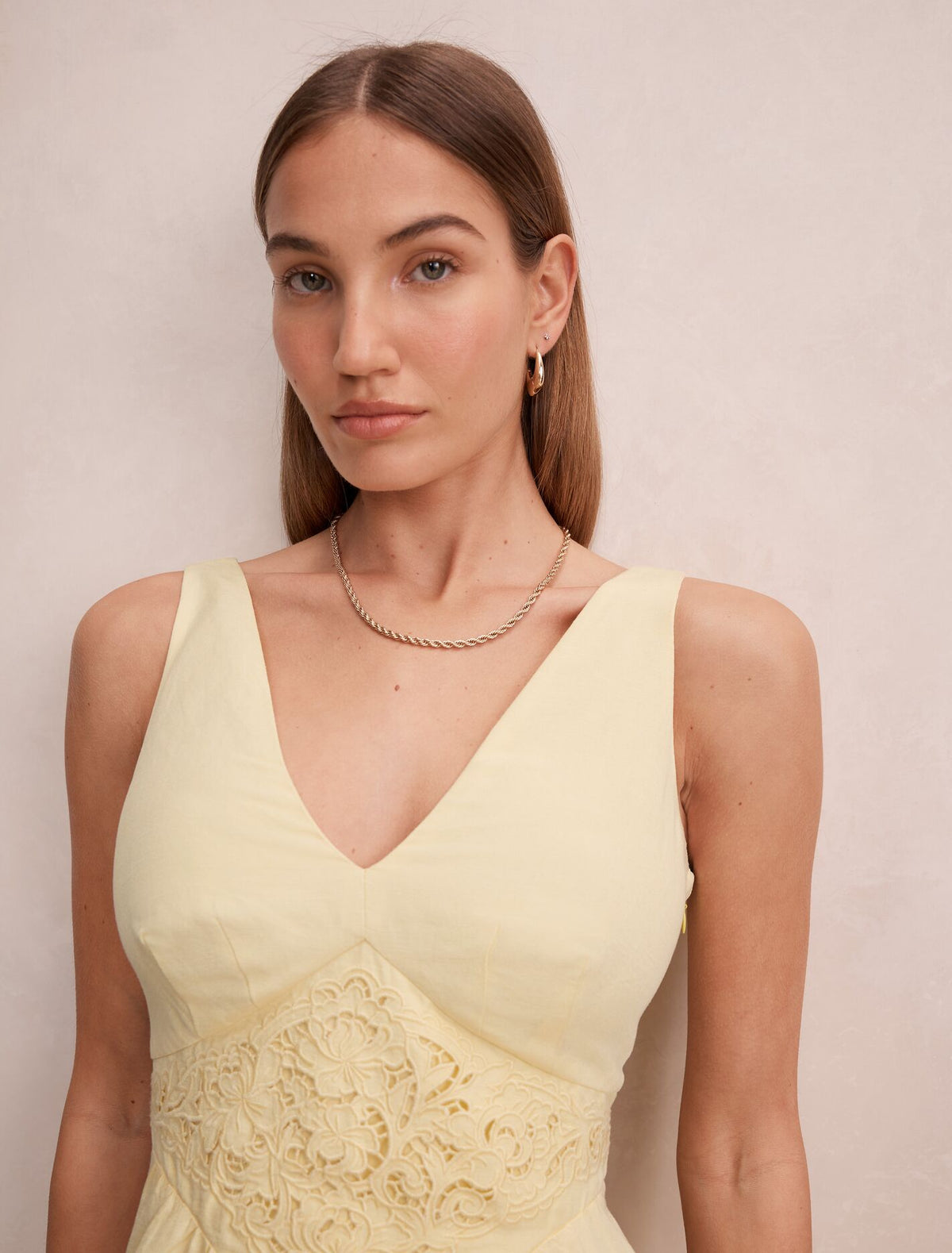 Serah V Neck Embroidered Midi Dress