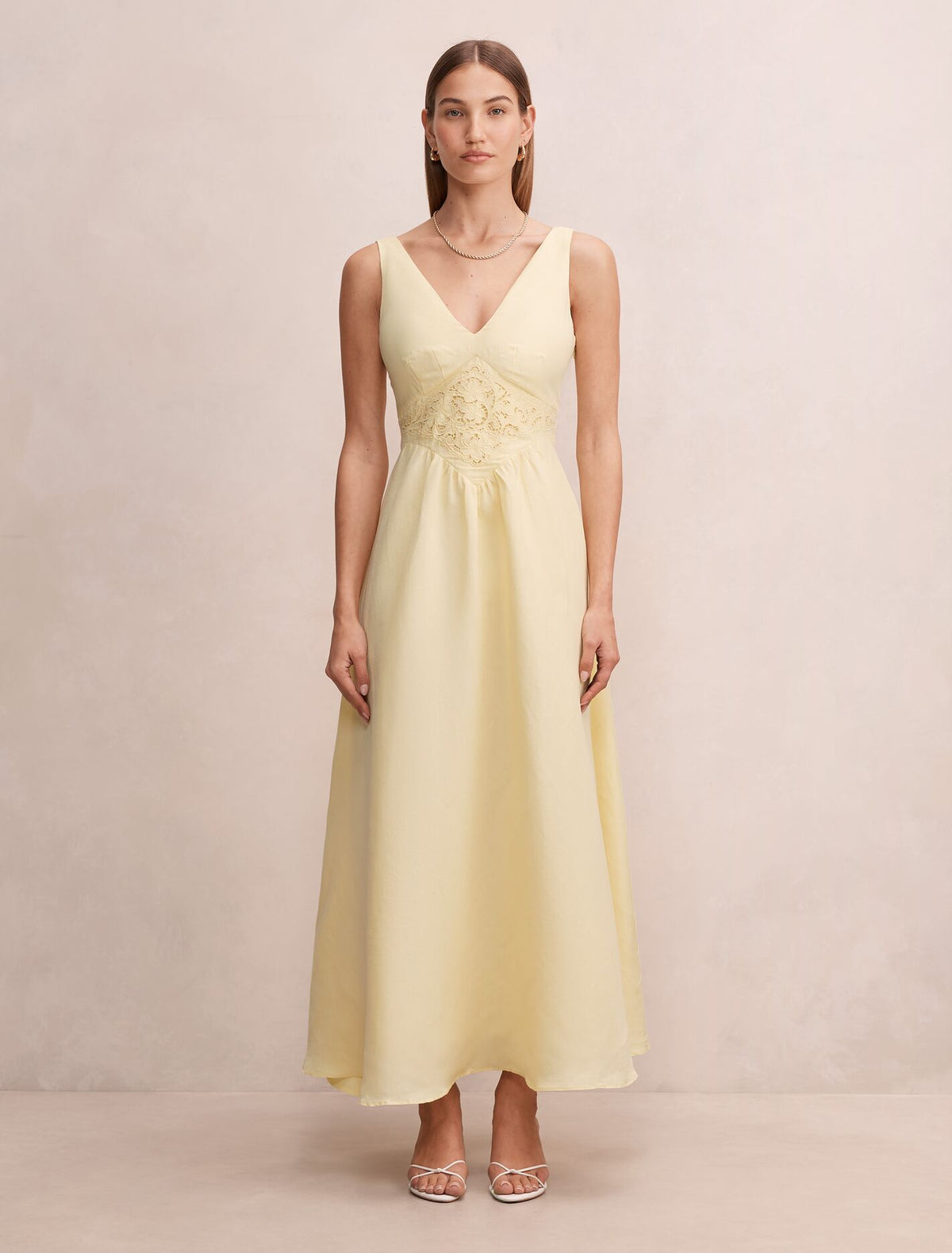 Serah V Neck Embroidered Midi Dress