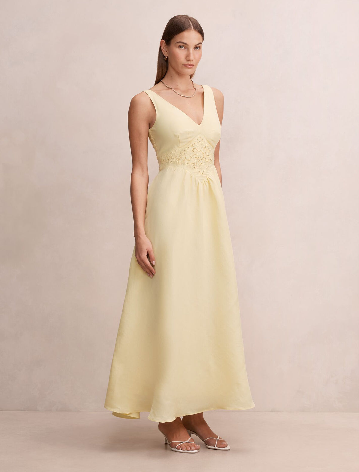Serah V Neck Embroidered Midi Dress