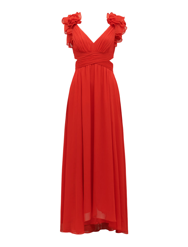 Selena Ruffle Shoulder Maxi Dress Chilli Red | Forever New