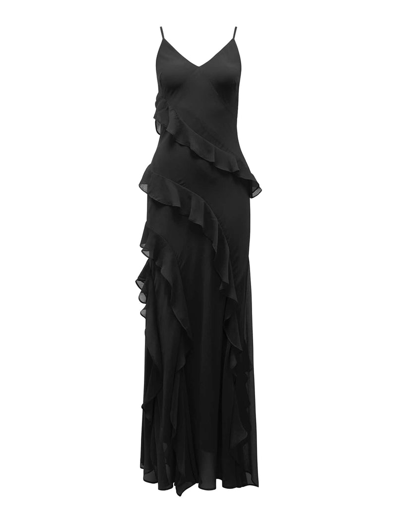 Poppy Asymm Ruffle Dress Black | Forever New