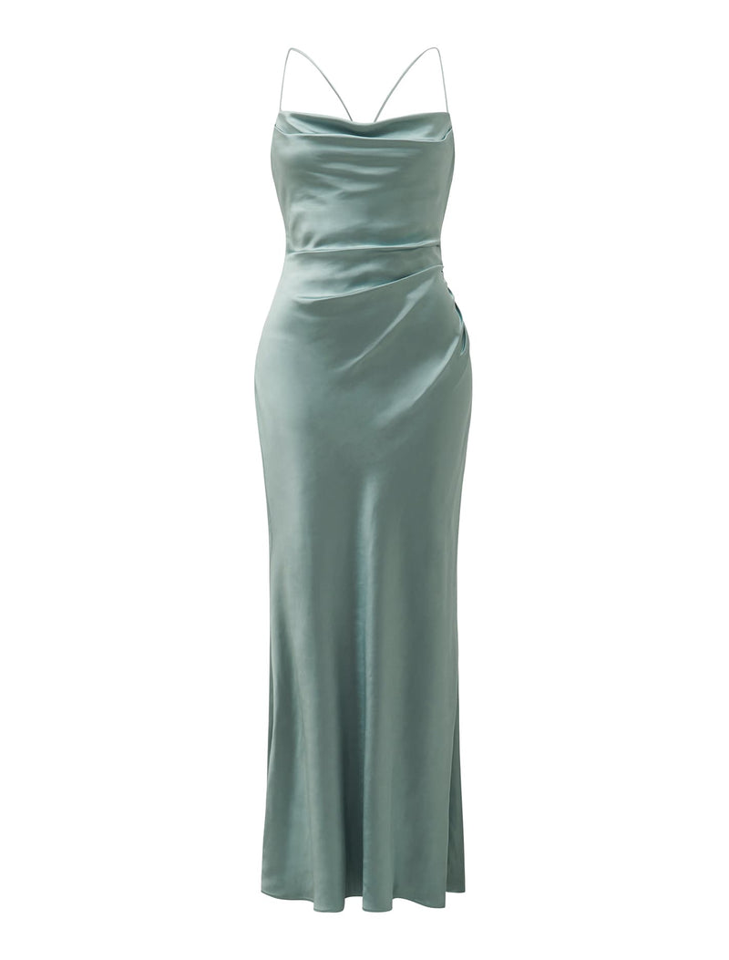 Ruby Tie Back Satin Maxi Dress Smoke Blue | Forever New