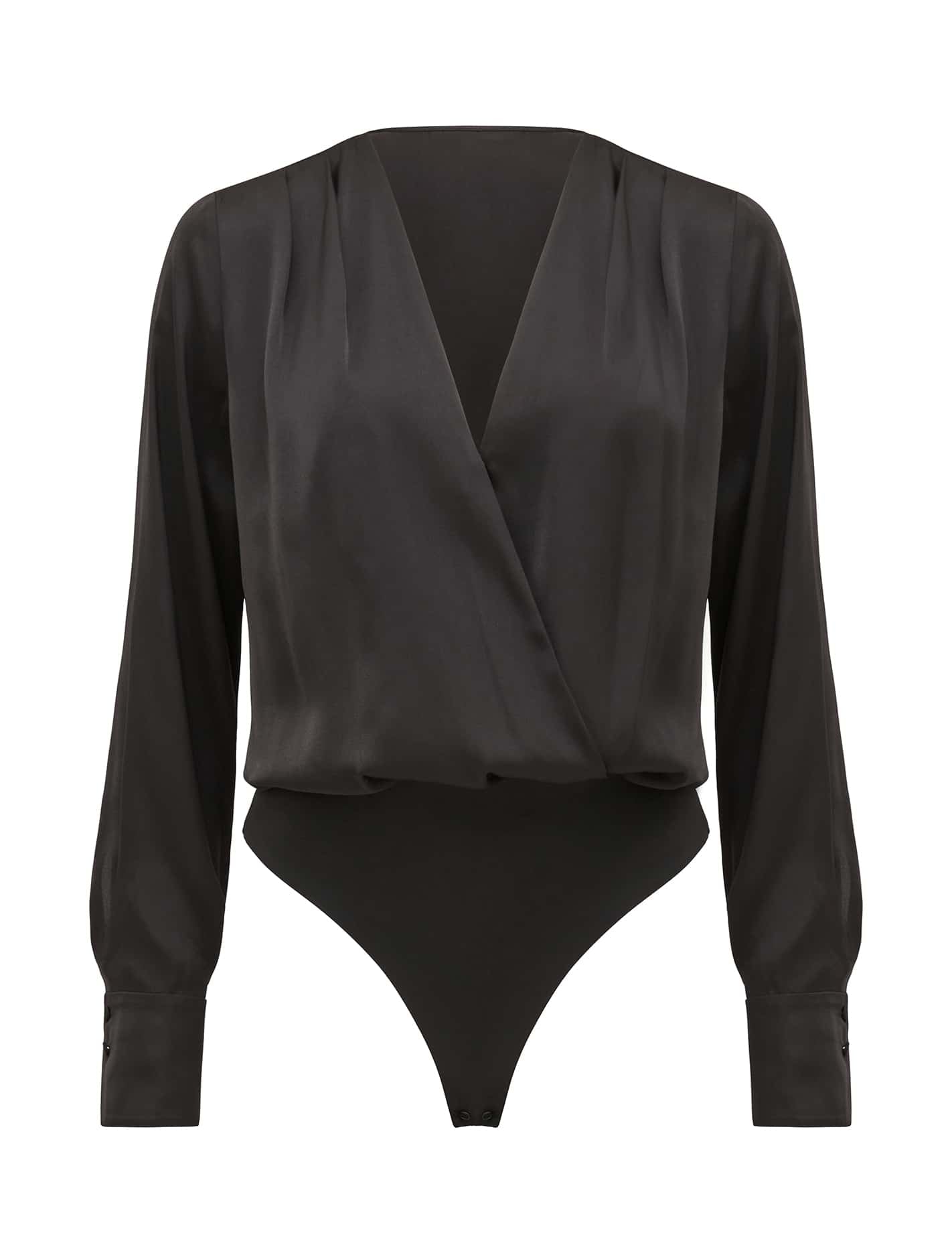 Ursula Satin Cross Over Bodysuit Black | Forever New
