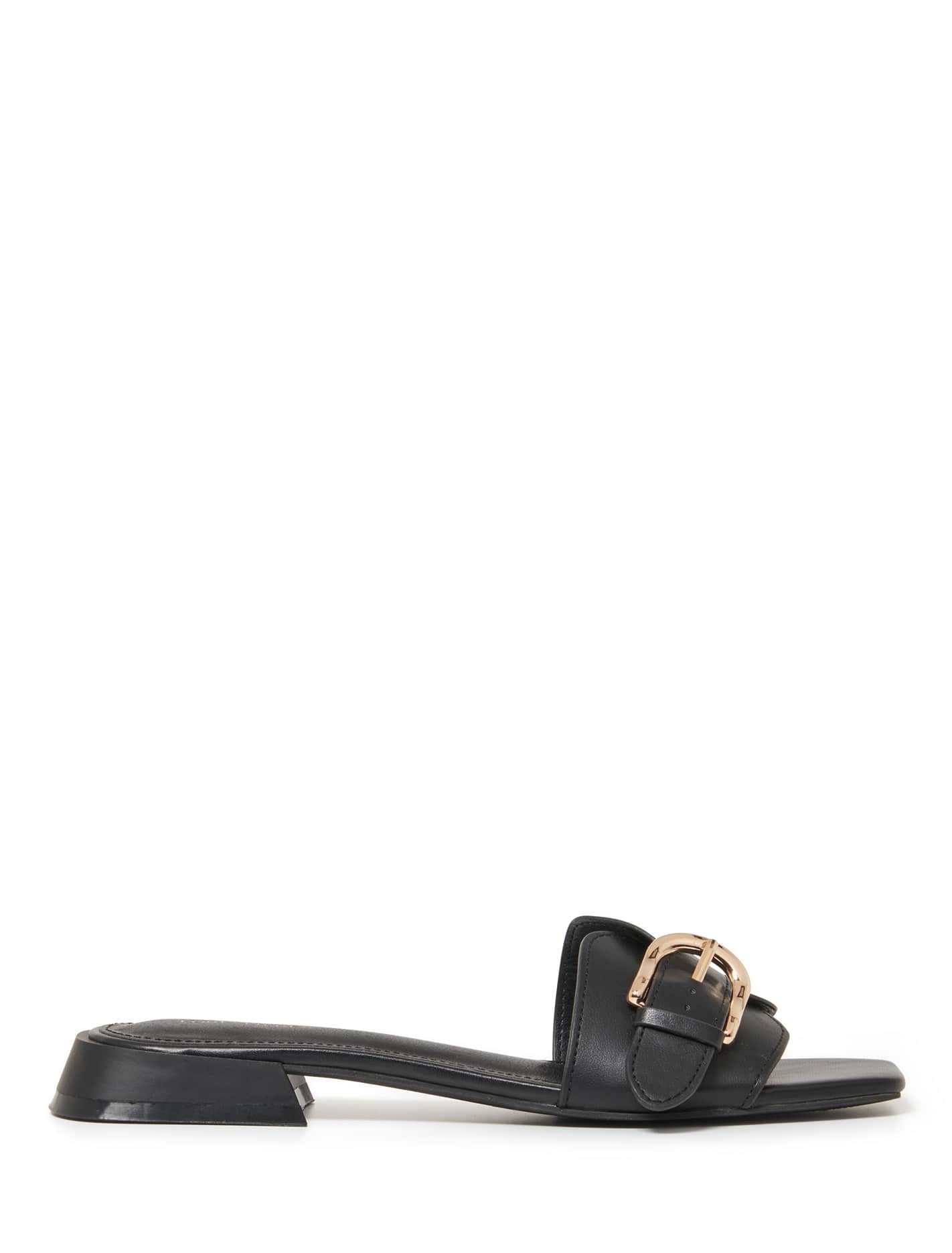 Heidi Buckle Flat Slide Black | Forever New