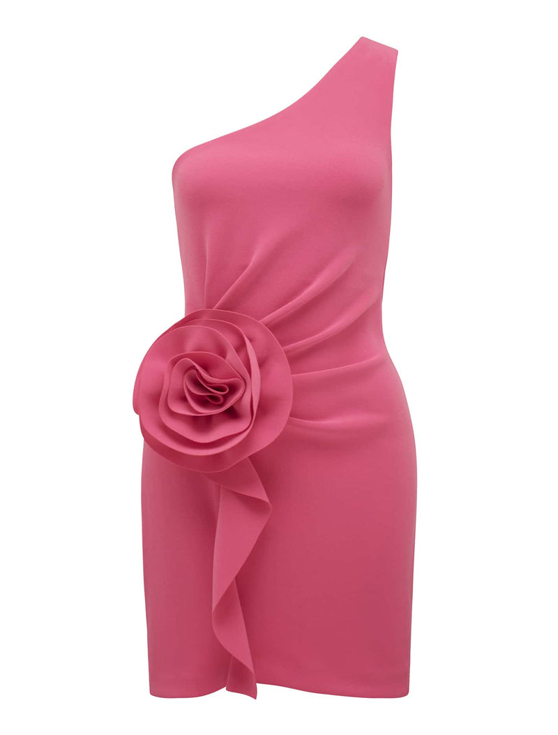 Arabella Rosette Asymm Mini Dress Carnation Pink | Forever New