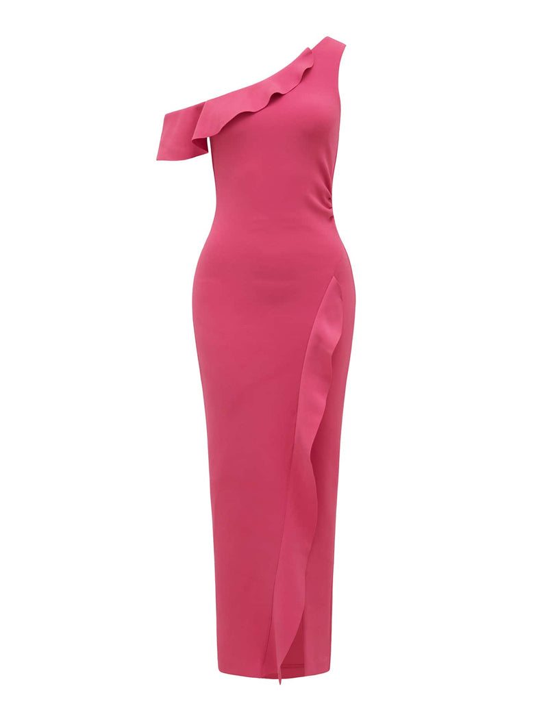 Tyra One Shoulder Ruffle Bodycon Dress French Rose