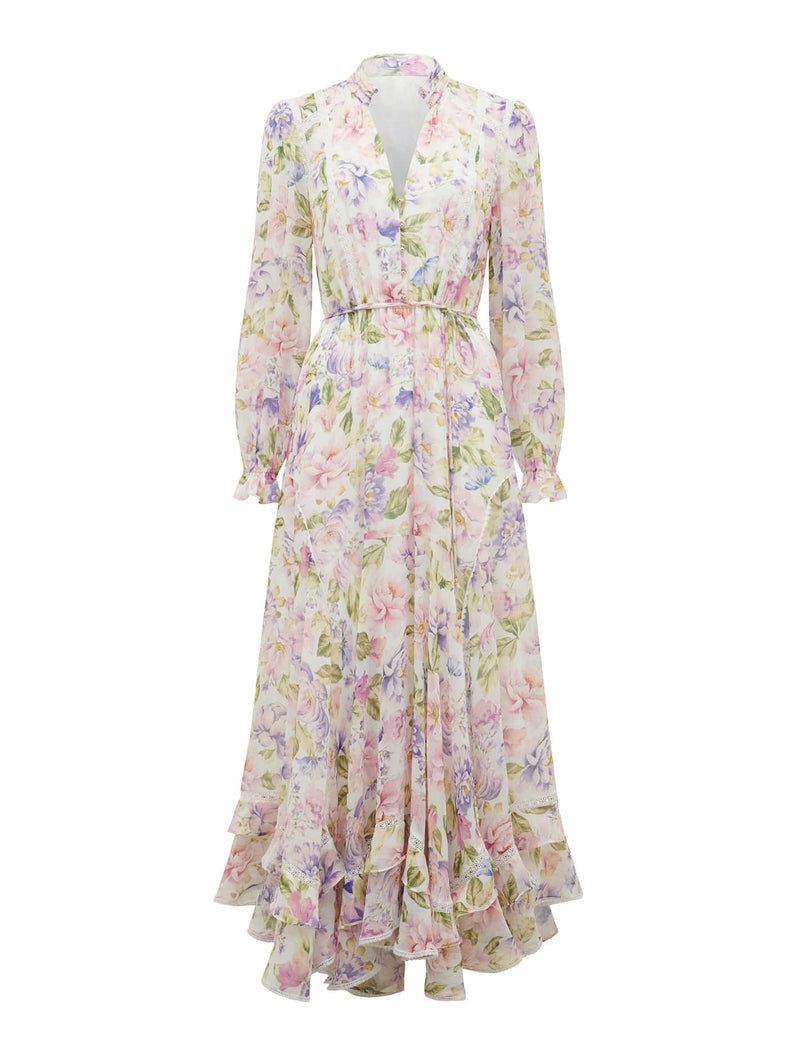 Matiese Button Up Ruffle Midi Dress Lilac Floral | Forever New