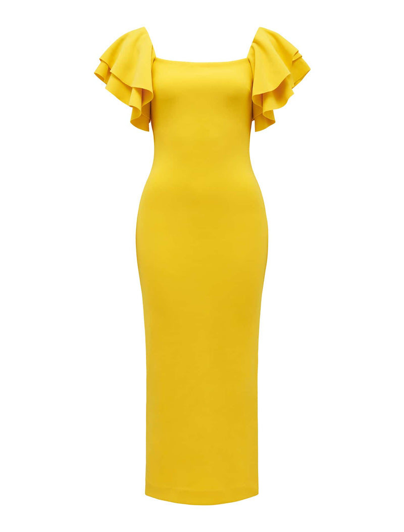 Kiki Frill Sleeve Bodycon Dress Sunflower | Forever New