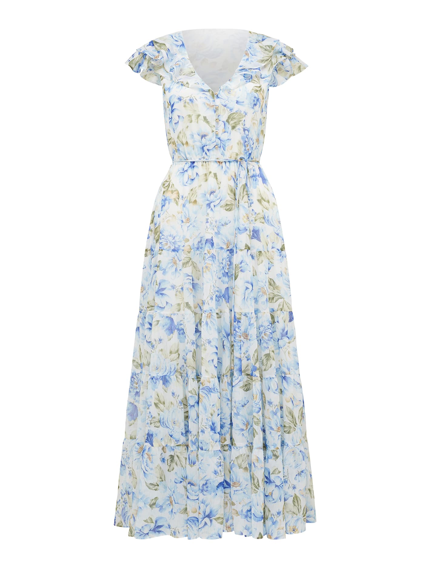 Naomi Layered Sleeve Midi Dress Aqua Colvin Floral | Forever New