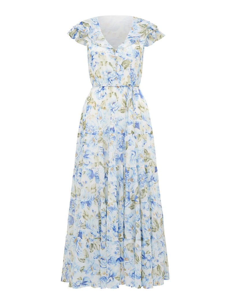 Naomi Layered Sleeve Midi Dress Aqua Colvin Floral | Forever New