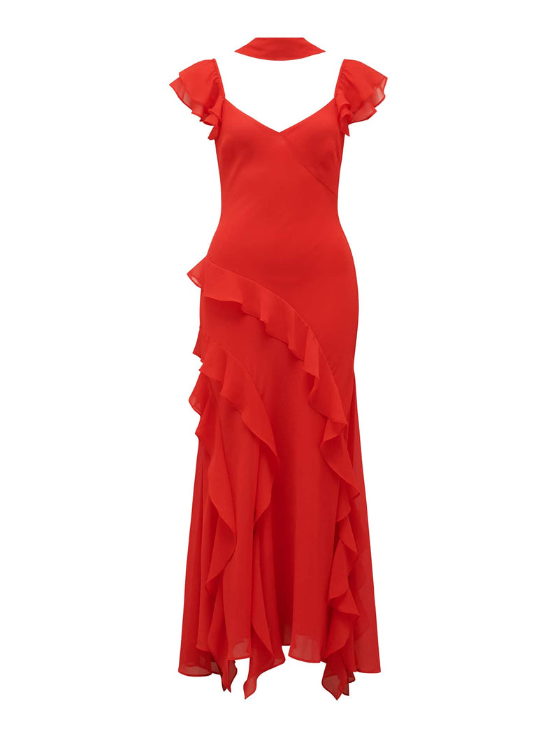 Polly Ruffle Sleeve Midi Dress Chilli Red
