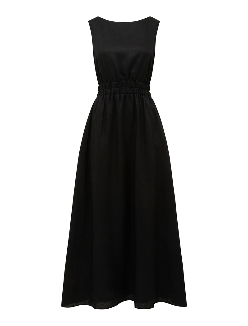 Margot Shirred Waist Midi Dress Black | Forever New