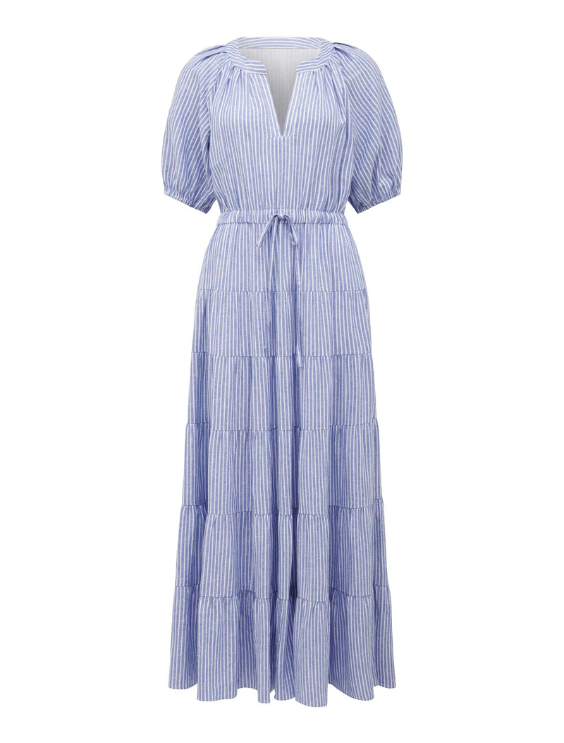 Gabbie Tiered Midi Dress Blue Stripe | Forever New