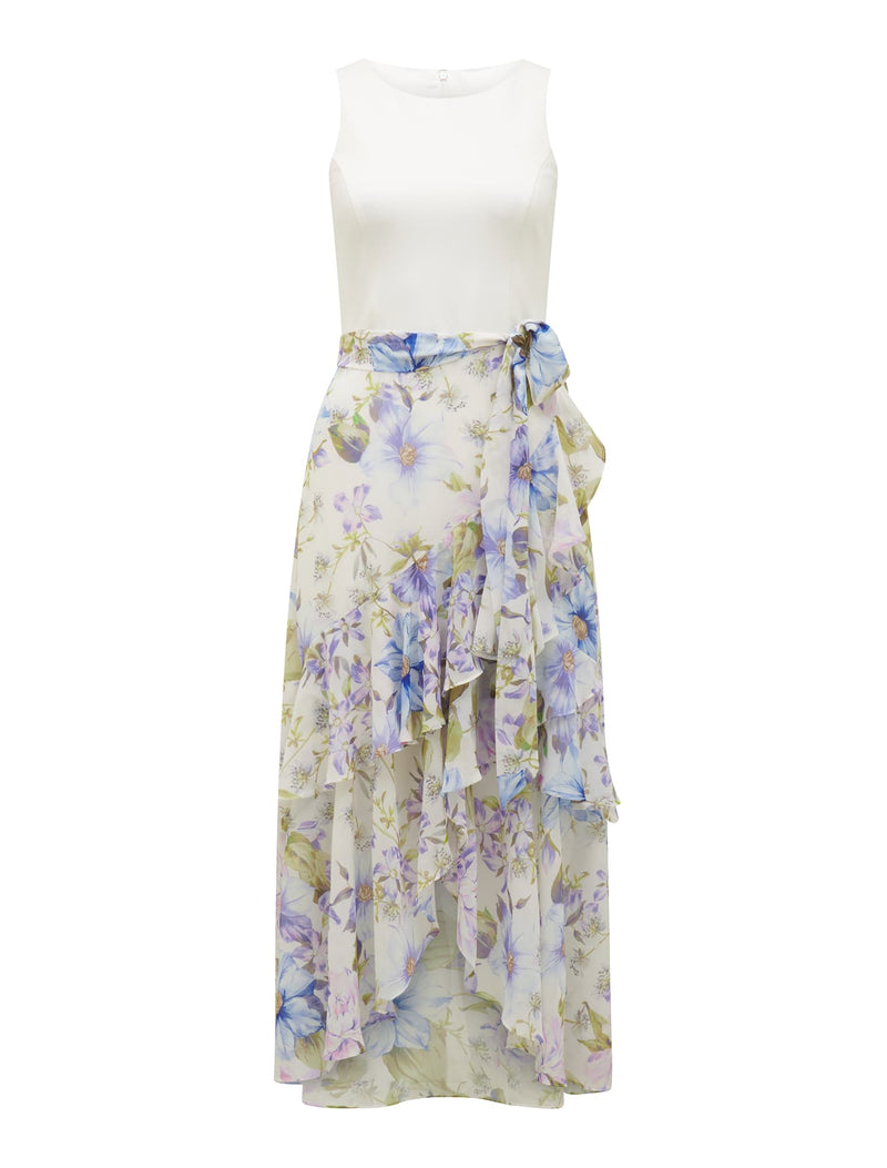 Ilaria 2 In 1 Ruffle Midi Dress in Lilac Floral Print Size 6