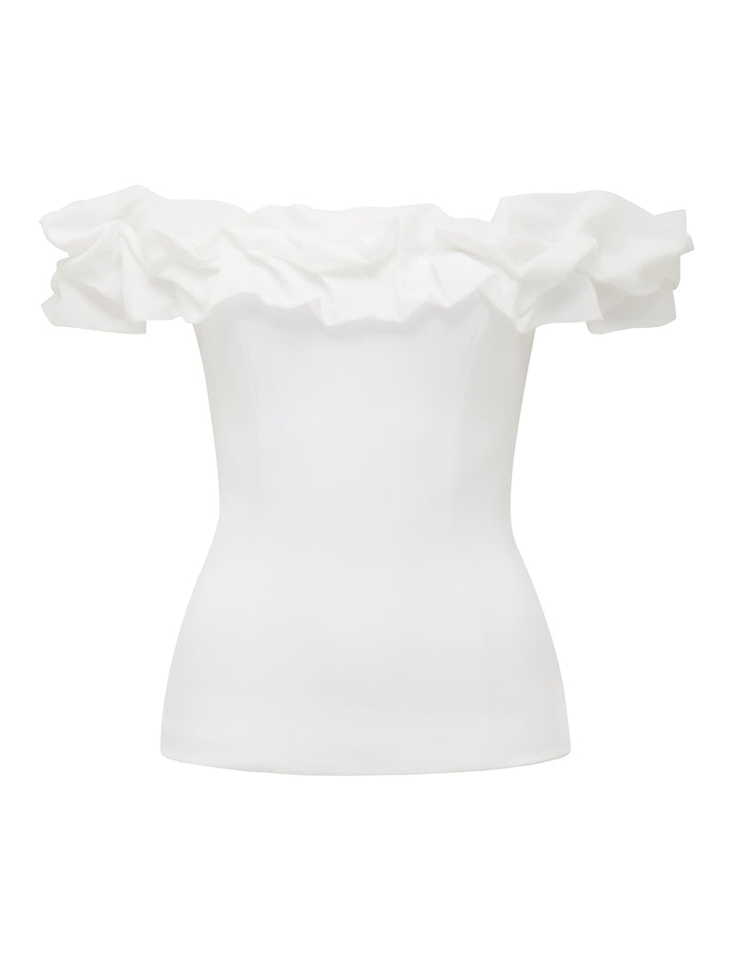 Stephanie Ruffle Crepe Bustier Top Forever New