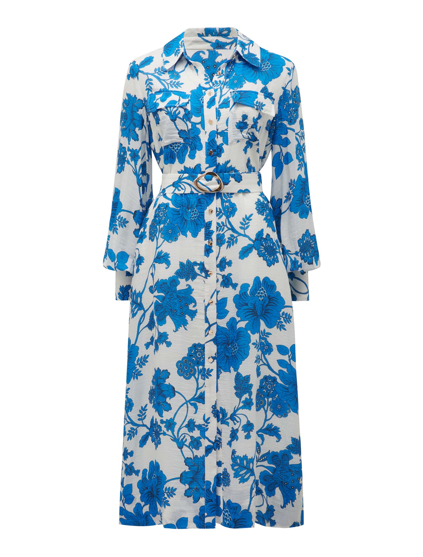 Janie Printed Shirt Midi Dress Large Blue Chintz | Forever New