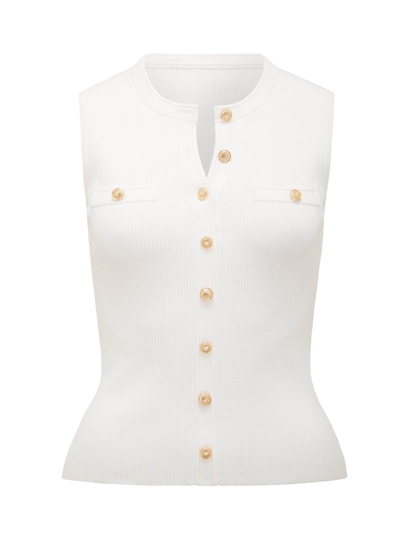 louren＊front button knit tops Lorena Button Through Knit Tank Top Porcelain | Forever New