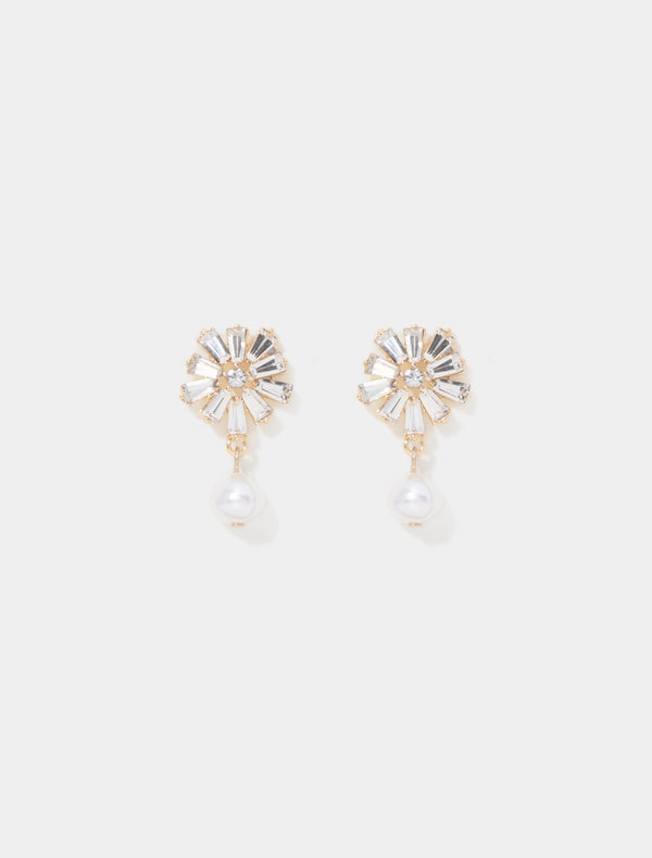 Geneva Glass Stone Pearl Earrings Forever New