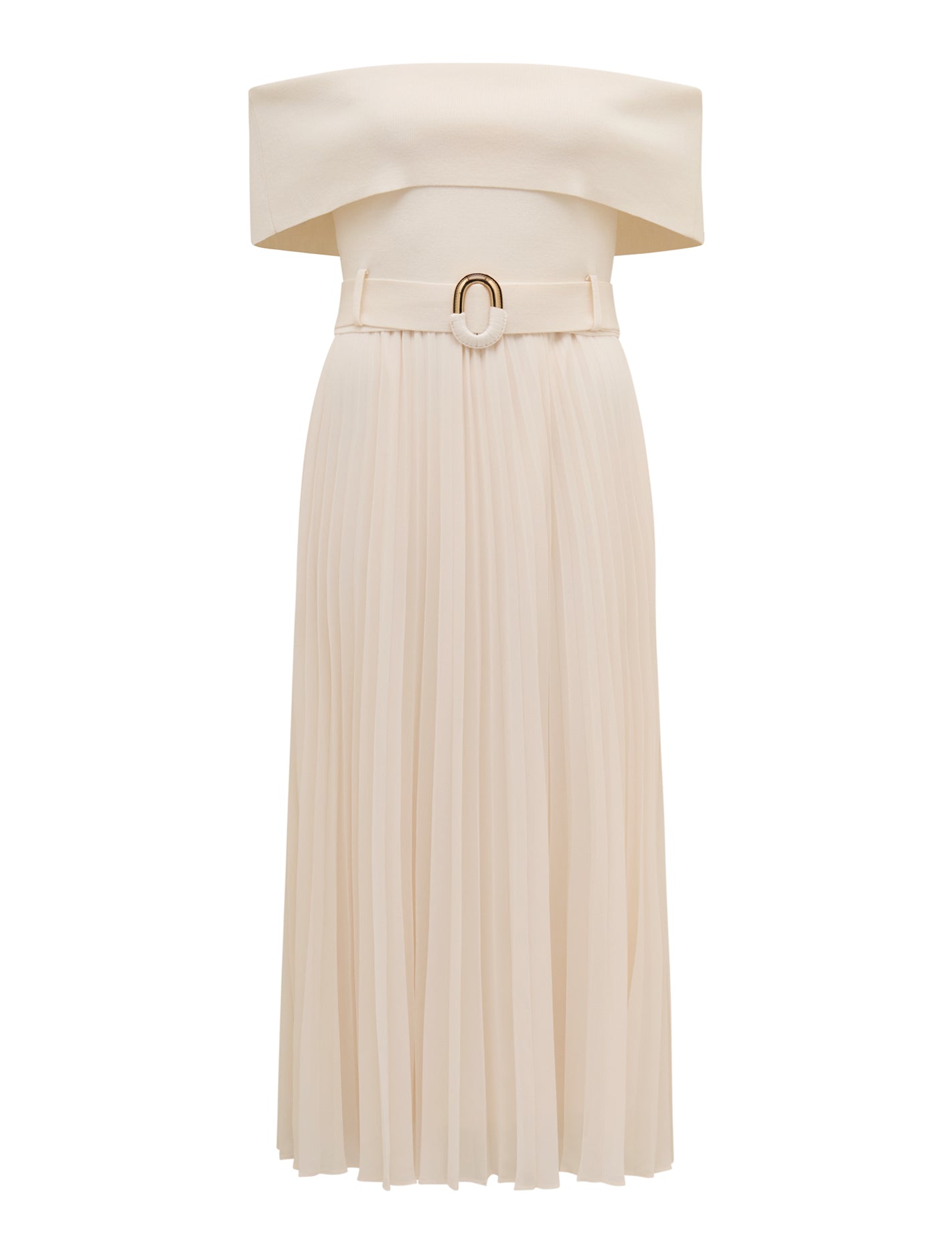 Capri Bardot Pleat Hem Midi Dress Forever New
