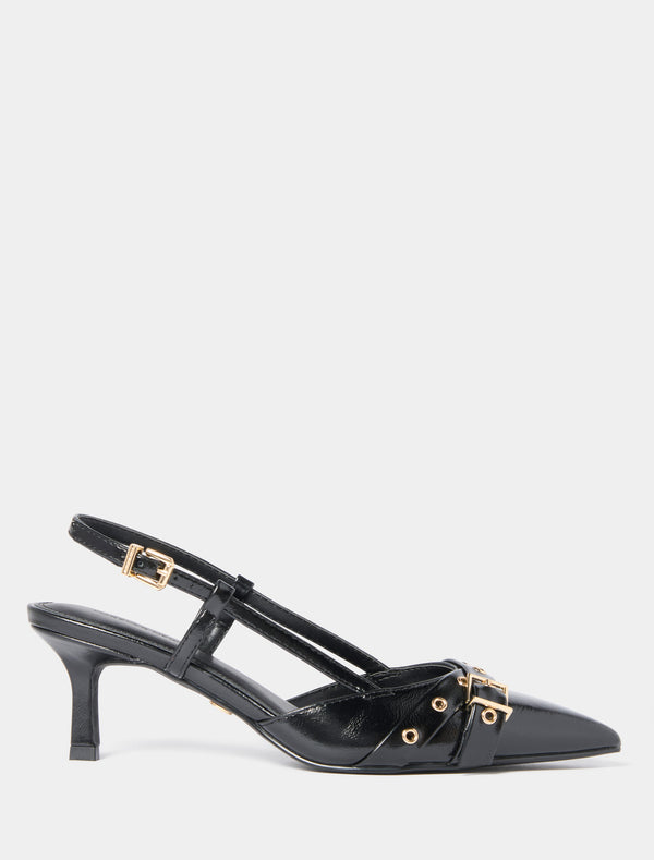 Hazel Buckle And Eyelet Slingback Heel Black Forever New