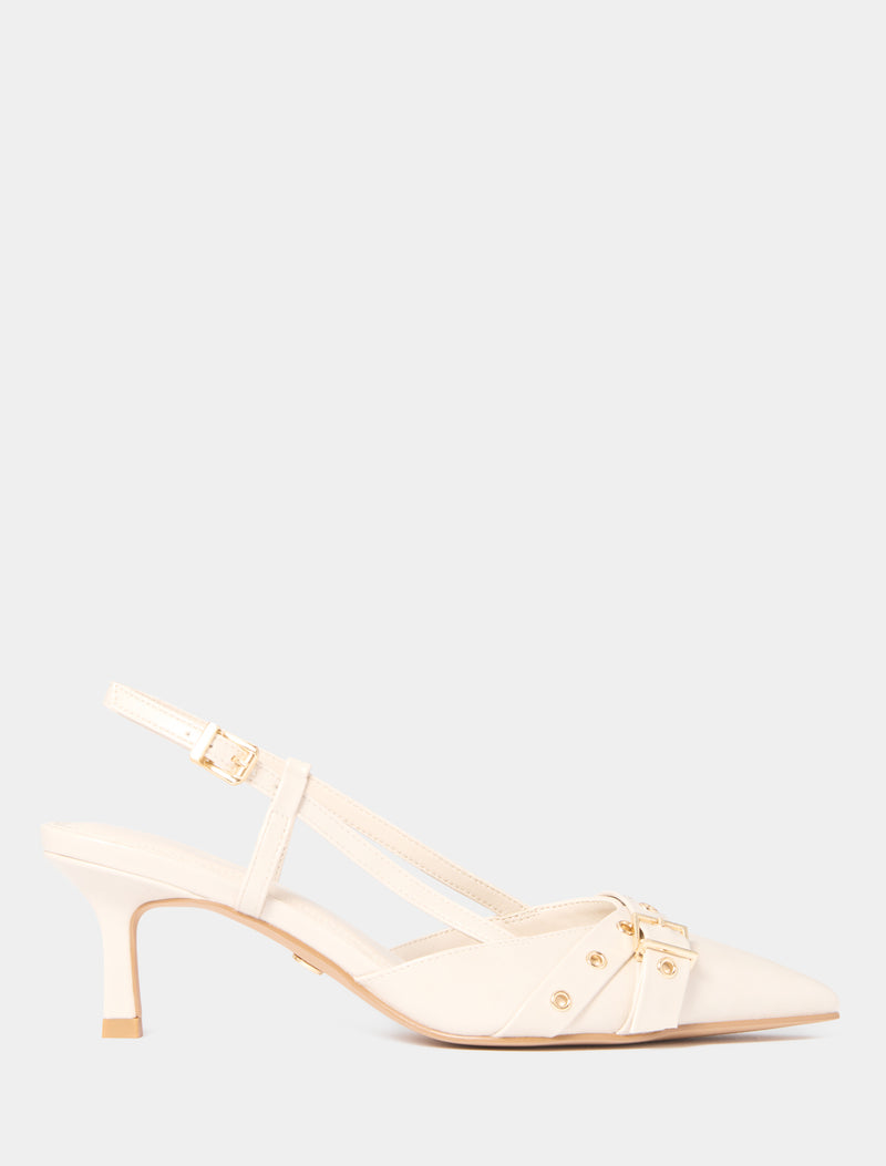 Hazel Buckle And Eyelet Slingback Heel Nude Forever New