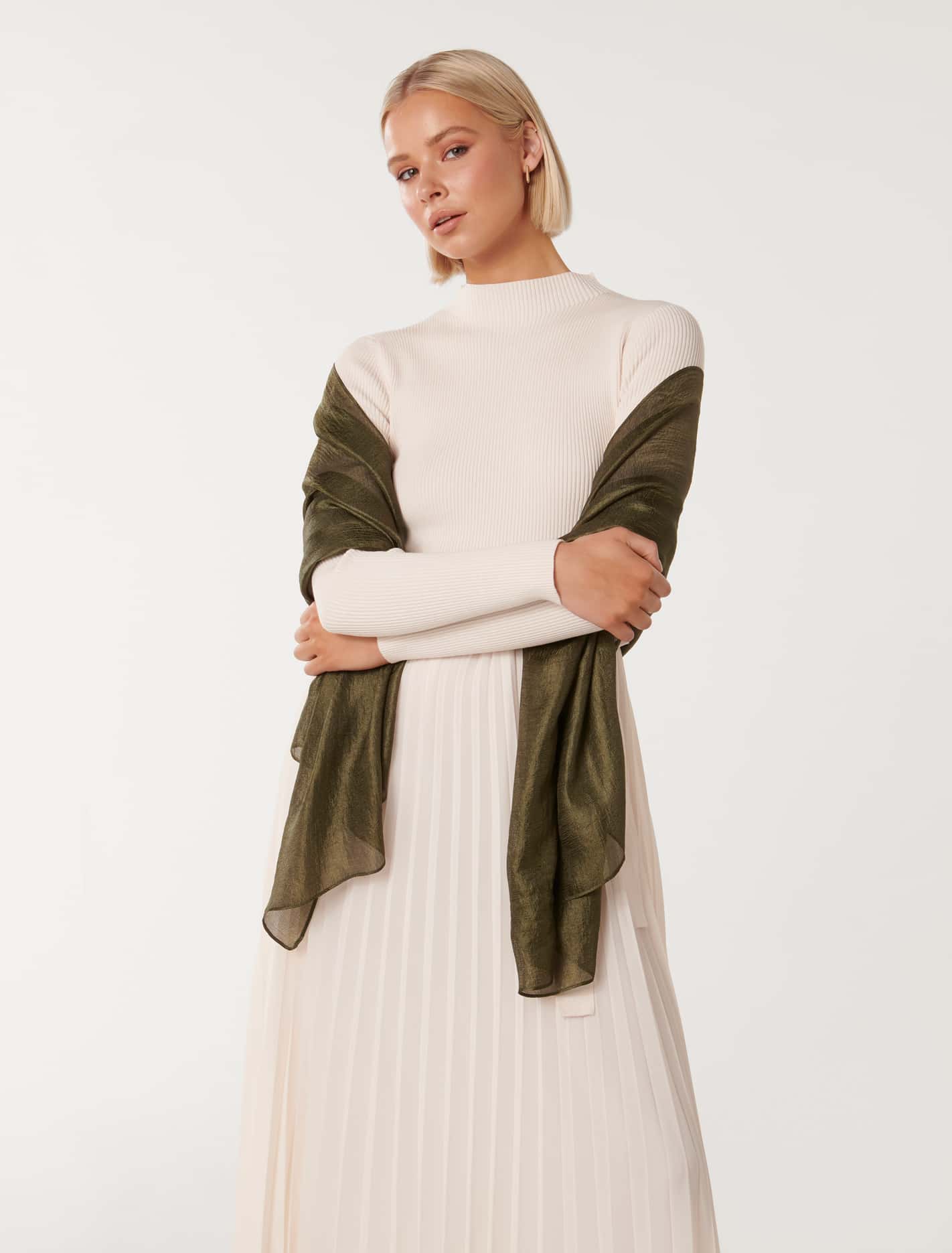 Harper Metallic Scarf 0 Khaki Forever New